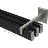 Innenlaufstangen / Vorhangstangen Schwarz / Edelstahl-Optik dreiläufig kantig Smartline Paxo