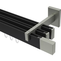 Innenlaufstange / Vorhangstange Schwarz / Edelstahl-Optik 3-läufig Eckdesign Smartline Lox