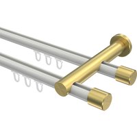 Vorhangstange mit Innenlauf Weiß / Messing-Optik, doppelläufig Aluminium / Metall 20 mm Ø Platon Santo