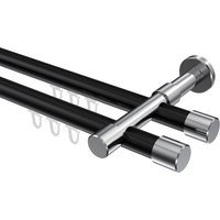 Innenlauf-Gardinenstange Schwarz / Chrom, Aluminium / Metall 20 mm Ø Prestige Santo, zweiläufig
