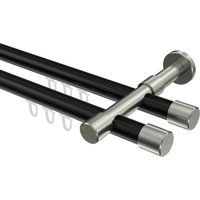 Innenlauf-Gardinenstangen Schwarz / Edelstahl-Optik, Metall 20 mm Ø Prestige Santo, 2-läufig