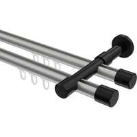 Innenlauf-Vorhangstangen Silbergrau / Schwarz, Metall 20 mm Ø Prestige Santo, zweiläufig