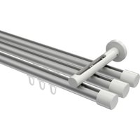 Gardinenstange mit Innenlauf Silbergrau / Weiß, Aluminium / Metall 20 mm Ø Siteno Santo, dreiläufig