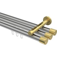 Innenlauf-Vorhangstange Silbergrau / Messing-Optik, Aluminium / Metall 20 mm Ø Siteno Santo, 3-läufig