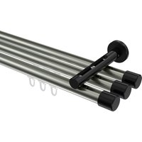 Gardinenstange mit Innenlauf Edelstahl-Optik / Schwarz, Aluminium / Metall 20 mm Ø Siteno Santo, dreiläufig