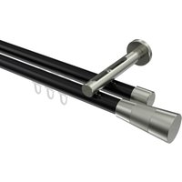 Vorhangstange mit Innenlauf Schwarz / Edelstahl-Optik, Aluminium / Metall 20 mm Ø Siteno Tanara, 2-läufig