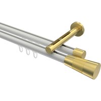 Gardinenstange mit Innenlauf Weiß / Messing-Optik, Aluminium / Metall 20 mm Ø Siteno Tanara, 2-läufig