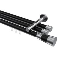 Gardinenstange mit Innenlauf Schwarz / Chrom, Aluminium / Metall 20 mm Ø Siteno Tanara, dreiläufig