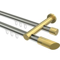 Gardinenstangen mit Innenlauf Edelstahl-Optik / Messing-Optik 20 mm Ø Platon Verano, doppelläufig