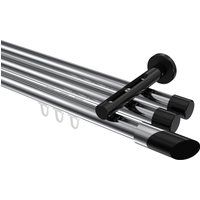 Gardinenstange mit Innenlauf Chrom / Schwarz, Aluminium / Metall 20 mm Ø Siteno Verano, 3-läufig