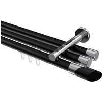 Gardinenstange mit Innenlauf Schwarz / Chrom, Aluminium / Metall 20 mm Ø Siteno Verano, dreiläufig