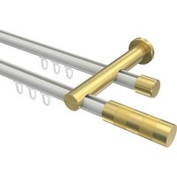 Innenlauf-Gardinenstange Weiß / Messing-Optik, doppelläufig Aluminium / Metall 20 mm Ø Platon Mavell