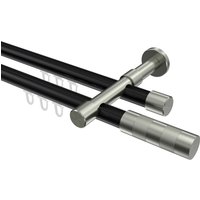 Innenlauf-Gardinenstangen Schwarz / Edelstahl-Optik, Metall 20 mm Ø Prestige Mavell, zweiläufig