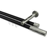 Vorhangstange mit Innenlauf Schwarz / Edelstahl-Optik, Aluminium / Metall 20 mm Ø Siteno Mavell, zweiläufig