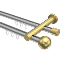 Innenlauf-Vorhangstange Silbergrau / Messing-Optik, 2-läufig Aluminium / Metall 20 mm Ø Platon Luino
