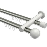 Innenlauf-Gardinenstangen Edelstahl-Optik / Weiß, Metall 20 mm Ø Platon Luino, 2-läufig