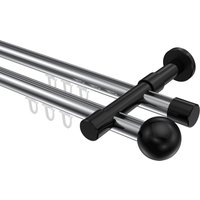 Innenlauf-Gardinenstangen Chrom / Schwarz, Metall 20 mm Ø Prestige Luino, doppelläufig