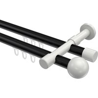 Innenlauf-Gardinenstangen Schwarz / Weiß, Metall 20 mm Ø Prestige Luino, doppelläufig