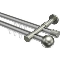 Gardinenstange mit Innenlauf Silbergrau / Edelstahl-Optik, doppelläufig Aluminium / Metall 20 mm Ø Prestige Luino