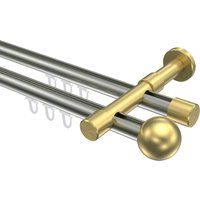 Gardinenstangen mit Innenlauf Edelstahl-Optik / Messing-Optik 20 mm Ø Prestige Luino, 2-läufig