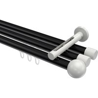 Gardinenstange mit Innenlauf Schwarz / Weiß, Aluminium / Metall 20 mm Ø Siteno Luino, dreiläufig