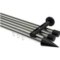 Gardinenstange mit Innenlauf Edelstahl-Optik / Schwarz, Aluminium / Metall 20 mm Ø Siteno Savio, dreiläufig