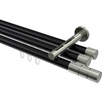 Vorhangstange mit Innenlauf Schwarz / Edelstahl-Optik, Aluminium / Metall 20 mm Ø Siteno Elanto, dreiläufig