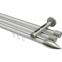 Gardinenstange mit Innenlauf Weiß / Edelstahl-Optik, Aluminium / Metall 20 mm Ø Siteno Samanto, 3-läufig