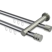 Gardinenstange mit Innenlauf Chrom / Edelstahl-Optik, doppelläufig Aluminium / Metall 20 mm Ø Platon Estana