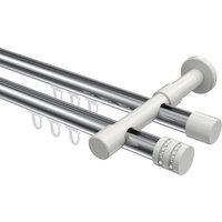 Innenlauf-Gardinenstange Chrom / Weiß, Metall 20 mm Ø Prestige Estana, zweiläufig