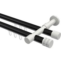 Innenlauf-Vorhangstange Schwarz / Weiß, Metall 20 mm Ø Prestige Estana, zweiläufig