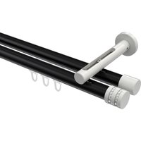 Innenlauf-Gardinenstange Schwarz / Weiß, Aluminium / Metall 20 mm Ø Siteno Estana, zweiläufig