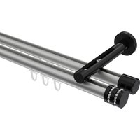 Innenlauf-Gardinenstange Silbergrau / Schwarz, Aluminium / Metall 20 mm Ø Siteno Estana, 2-läufig