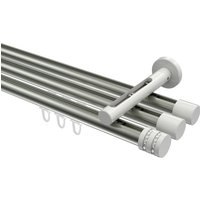Innenlauf-Vorhangstange Edelstahl-Optik / Weiß, Aluminium / Metall 20 mm Ø Siteno Estana, dreiläufig