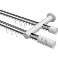 Innenlauf-Vorhangstange Chrom / Weiß, Metall 20 mm Ø Platon Zoena, doppelläufig