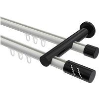 Innenlauf-Gardinenstangen Weiß / Schwarz, Metall 20 mm Ø Platon Zoena, zweiläufig