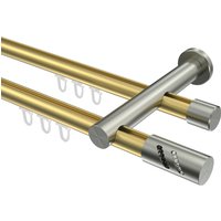 Innenlauf-Gardinenstange Messing-Optik / Edelstahl-Optik 20 mm Ø Platon Zoena, zweiläufig