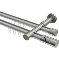 Gardinenstange mit Innenlauf Silbergrau / Edelstahl-Optik, 2-läufig Aluminium / Metall 20 mm Ø Prestige Zoena