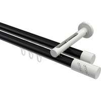 Innenlauf-Vorhangstange Schwarz / Weiß, Aluminium / Metall 20 mm Ø Siteno Zoena, zweiläufig