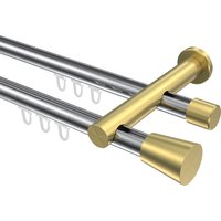 Vorhangstange mit Innenlauf Chrom / Messing-Optik, doppelläufig Aluminium / Metall 20 mm Ø Platon Sitra