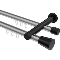 Innenlauf-Vorhangstangen Silbergrau / Schwarz, Metall 20 mm Ø Platon Sitra, 2-läufig