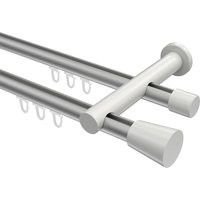 Innenlauf-Vorhangstange Silbergrau / Weiß, Metall 20 mm Ø Platon Sitra, doppelläufig