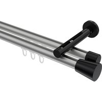 Innenlauf-Vorhangstange Silbergrau / Schwarz, Aluminium / Metall 20 mm Ø Siteno Sitra, zweiläufig