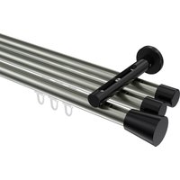 Vorhangstange mit Innenlauf Edelstahl-Optik / Schwarz, Aluminium / Metall 20 mm Ø Siteno Sitra, dreiläufig