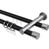Rundrohr-Innenlauf-Gardinenstangen Schwarz / Chrom, Aluminium / Metall 20 mm Ø Platon Santo, zweiläufig