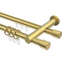 Gardinenstange mit Innenlauf-Rundrohr Messing-Optik 20 mm Ø Platon Santo, doppelläufig