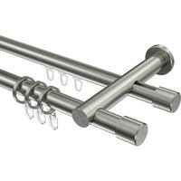 Gardinenstangen mit Rundrohr-Innenlauf Edelstahl-Optik 20 mm Ø Platon Santo, doppelläufig