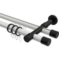 Rundrohr-Innenlauf-Gardinenstange Weiß / Schwarz, Aluminium / Metall 20 mm Ø Prestige Santo, zweiläufig