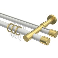 Vorhangstange mit Rohr / Innenlauf Weiß / Messing-Optik, doppelläufig Aluminium / Metall 20 mm Ø Prestige Santo
