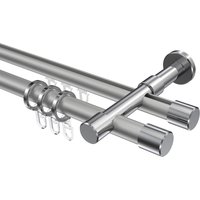 Gardinenstange mit Rundrohr-Innenlauf-Kombination Silbergrau / Chrom, 2-läufig Aluminium / Metall 20 mm Ø Prestige Santo